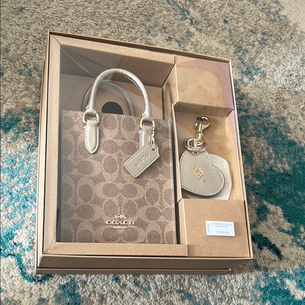 Boxed Mini Tote Bag And Mirror Bag Charm Set In Signature Canvas